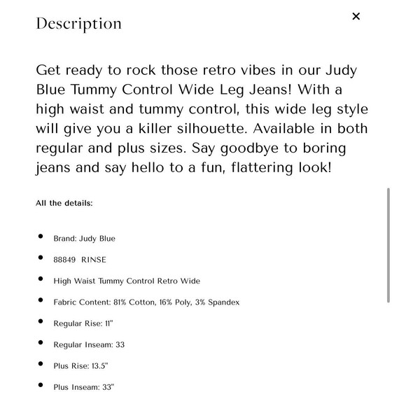 JUDY BLUE Retro Wide Leg Denim Jeans Size 14W Dark Wash Blue Modern Chic Casual - Picture 11 of 11